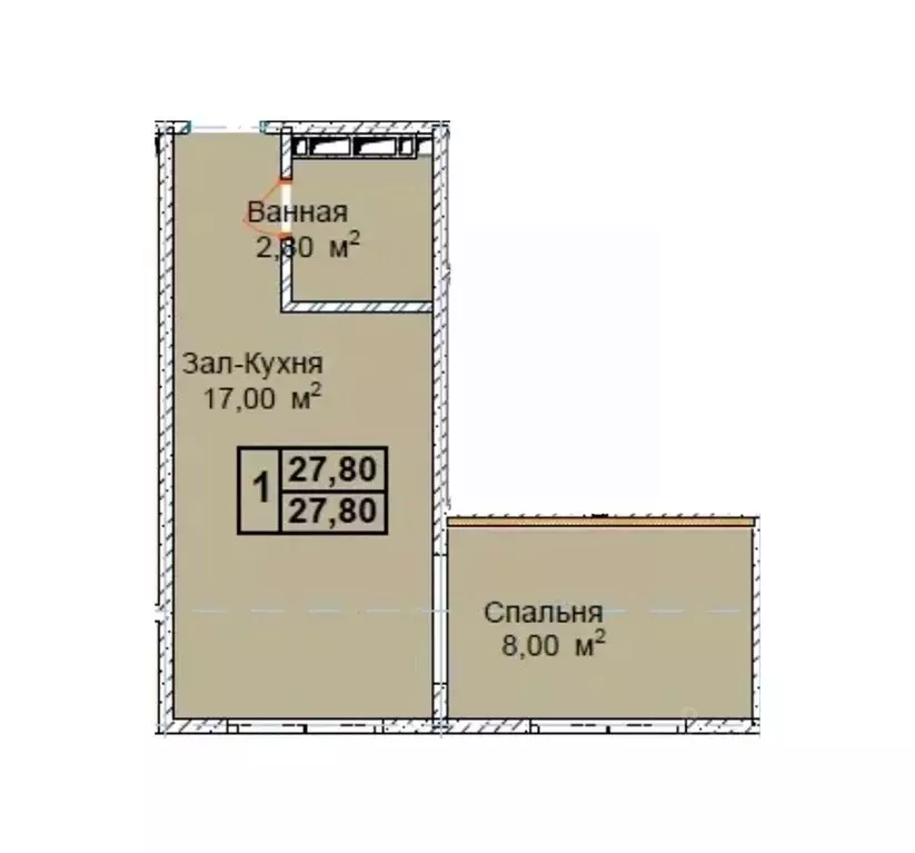 1-к кв. Чеченская республика, Грозный пос. Строителей,  (27.8 м) - Фото 1