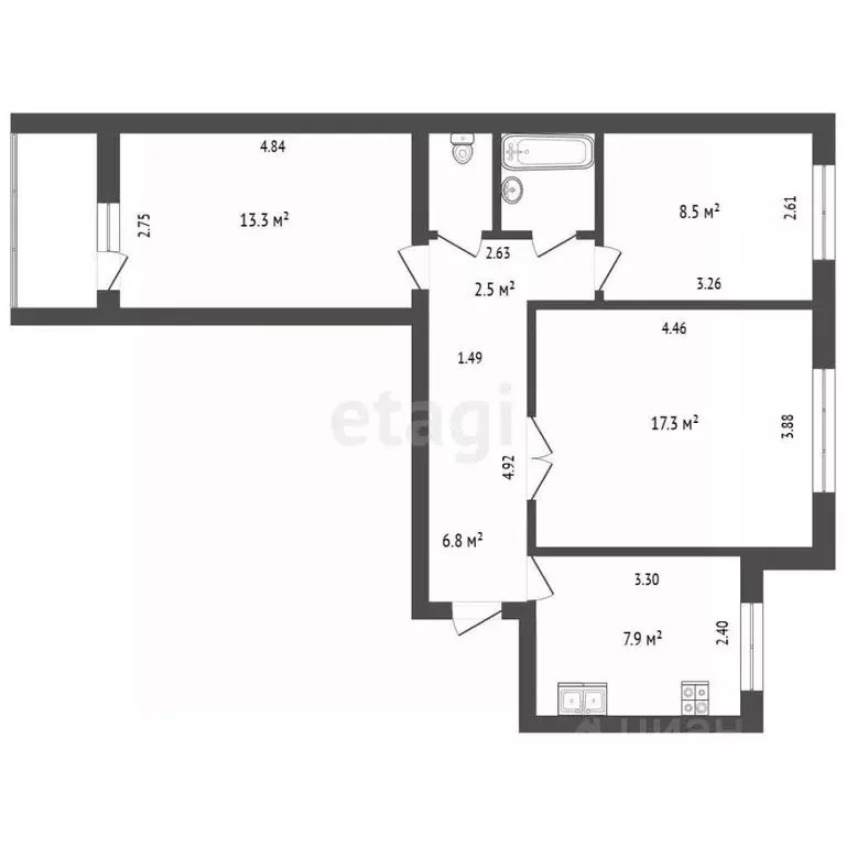 3-к кв. Тюменская область, Тюмень Народная ул., 6 (60.8 м) - Фото 2