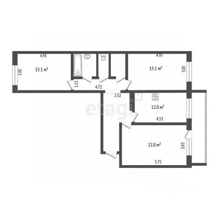 3-к кв. Тюменская область, Тюмень ул. Монтажников, 17к1 (89.0 м) - Фото 2