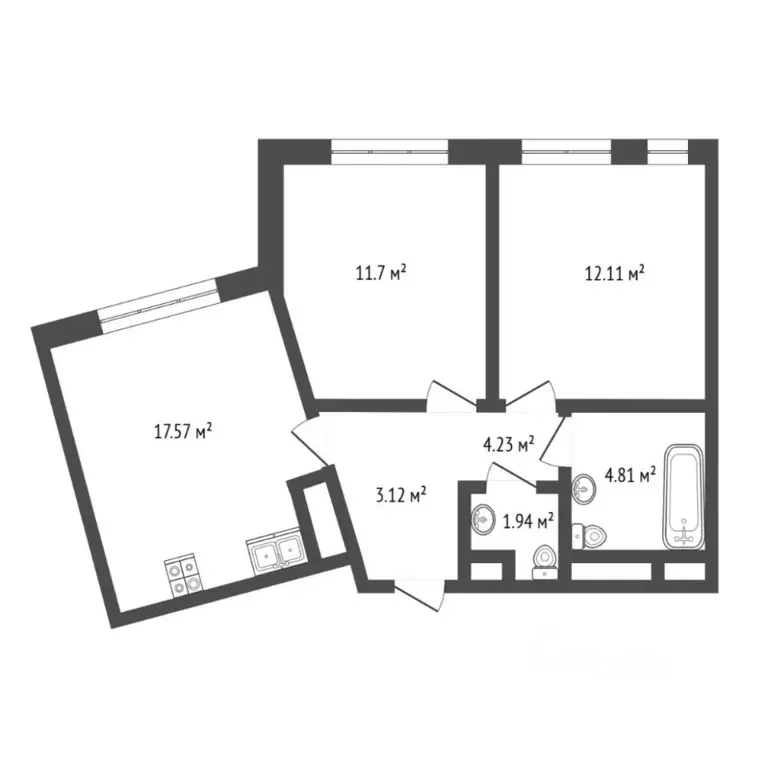 2-к кв. Тюменская область, Тюмень ул. Николая Машарова, 10 (55.48 м) - Фото 2
