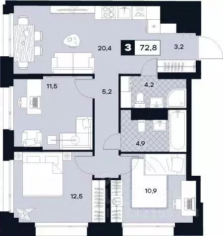3-к кв. Москва Лодочная ул., 27К2 (72.8 м) - Фото 0