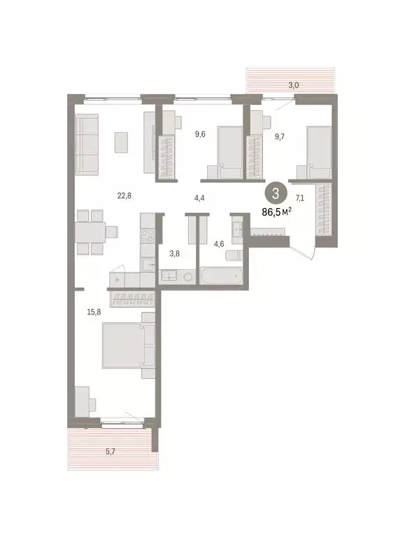 3-комнатная квартира: Пермь, улица Солдатова (86.53 м) - Фото 2