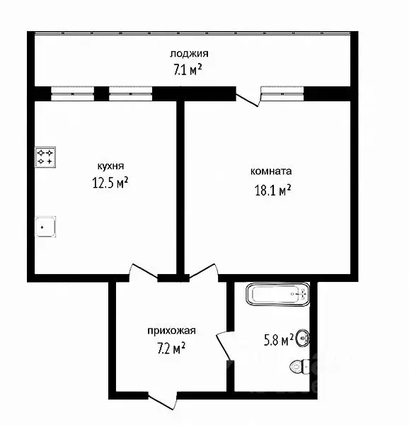 1-к кв. Тюменская область, Тюмень ул. Газовиков, 43 (44.0 м) - Фото 2