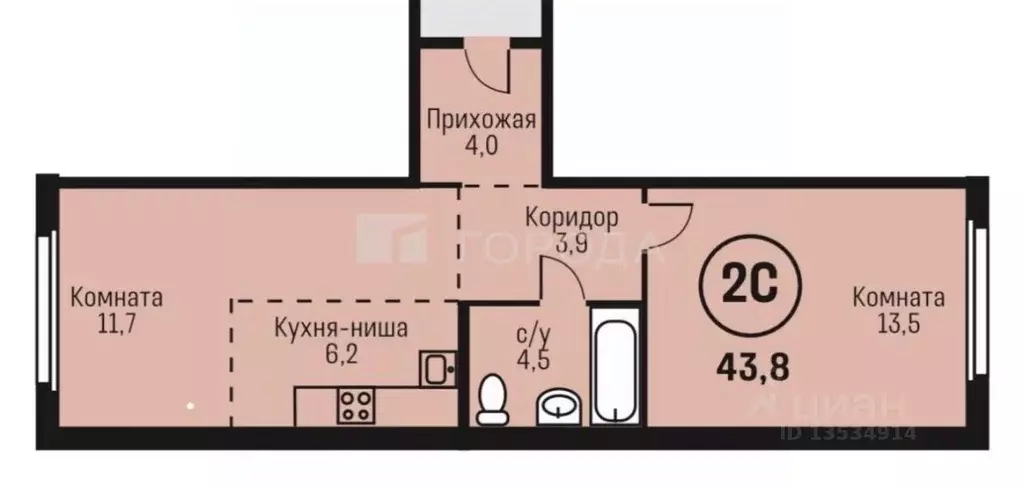 2-к кв. Алтайский край, Барнаул ул. Имени В.Т. Христенко, 2к3 (43.8 м) - Фото 2