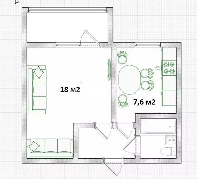 1-к кв. Омская область, Омск ул. Орджоникидзе, 270А (32.4 м) - Фото 2