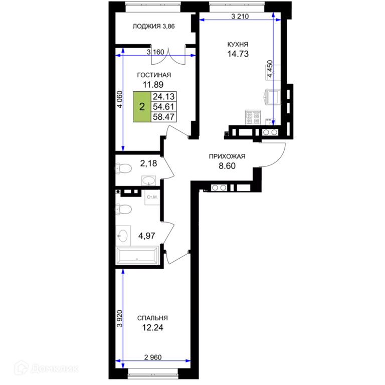 Продаётся 2-к квартира, 58.47 м - Фото 0