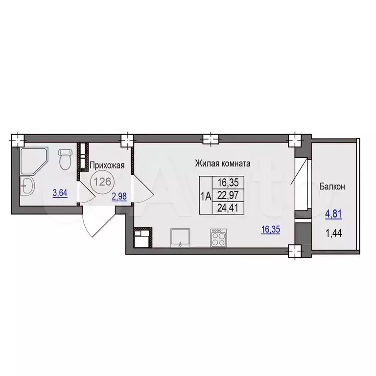 Квартира-студия, 24,4 м, 8/9 эт. - Фото 0