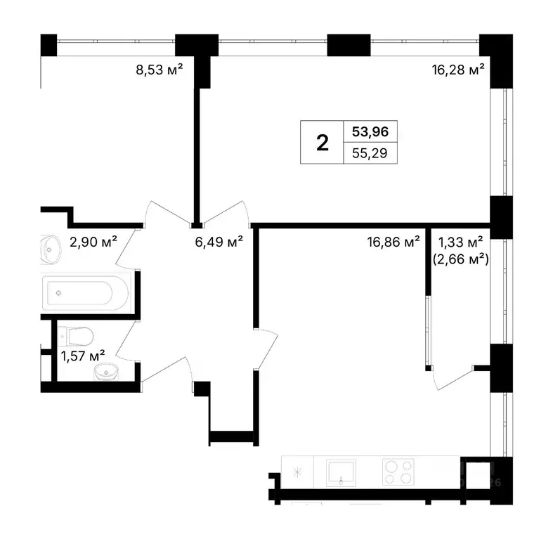 2-к кв. Крым, Щелкино Ленинский район, 2-й мкр,  (53.96 м) - Фото 1