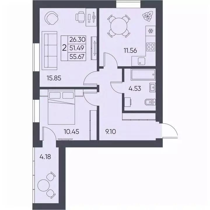 2-к кв. Саратовская область, Татищево рп  (55.67 м) - Фото 2