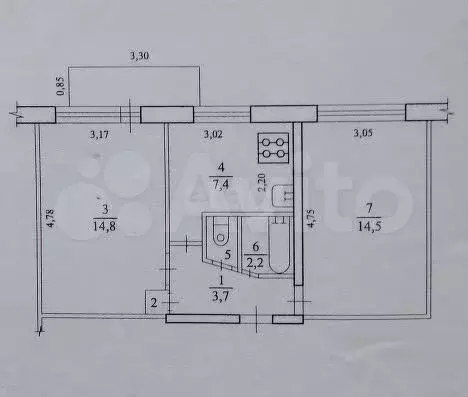 2-к. квартира, 44,5 м, 5/5 эт. - Фото 0