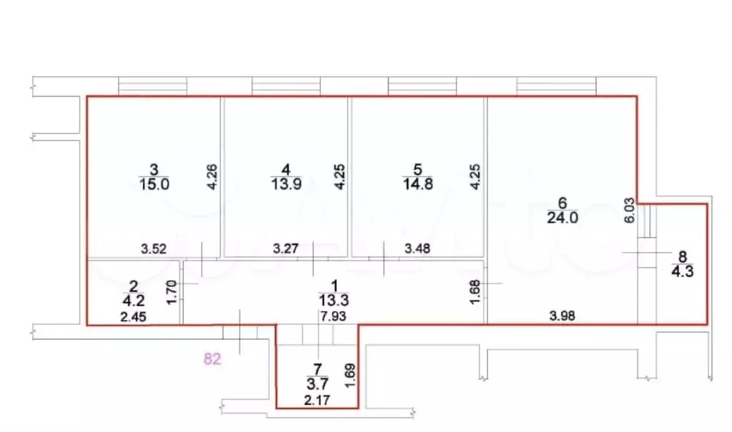 3-к. квартира, 94 м, 5/5 эт. - Фото 0