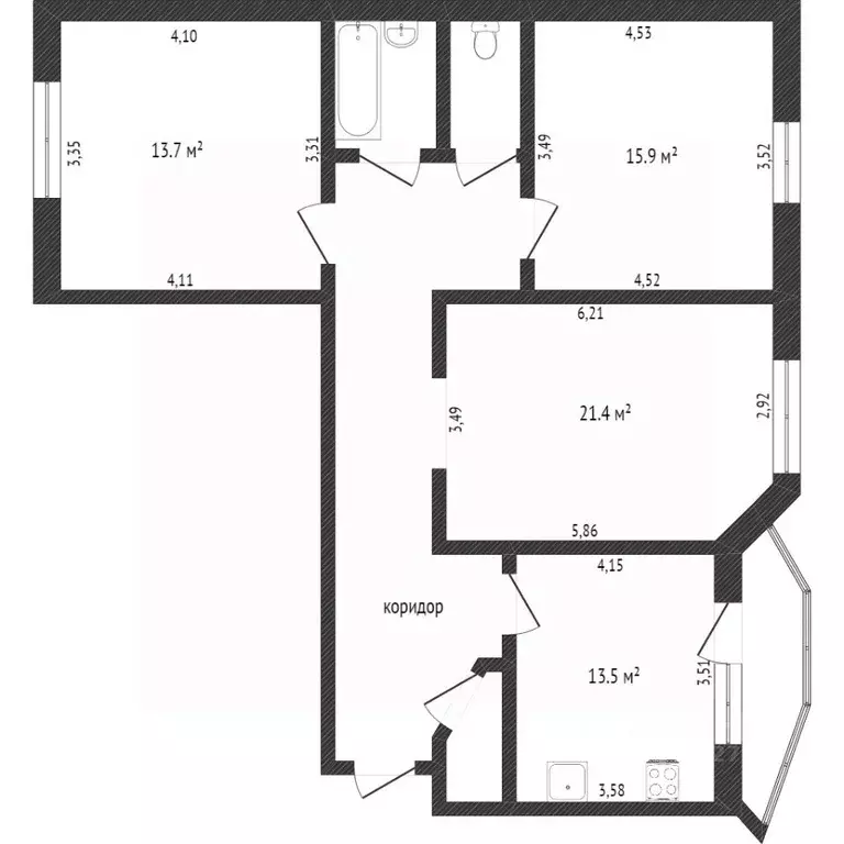 3-к кв. Белгородская область, Белгород ул. Машковцева, 28 (86.0 м) - Фото 2