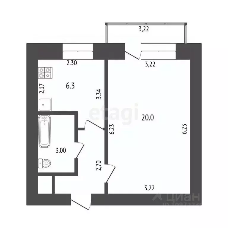 1-к кв. Башкортостан, Стерлитамак ул. Артема, 1 (33.9 м) - Фото 2