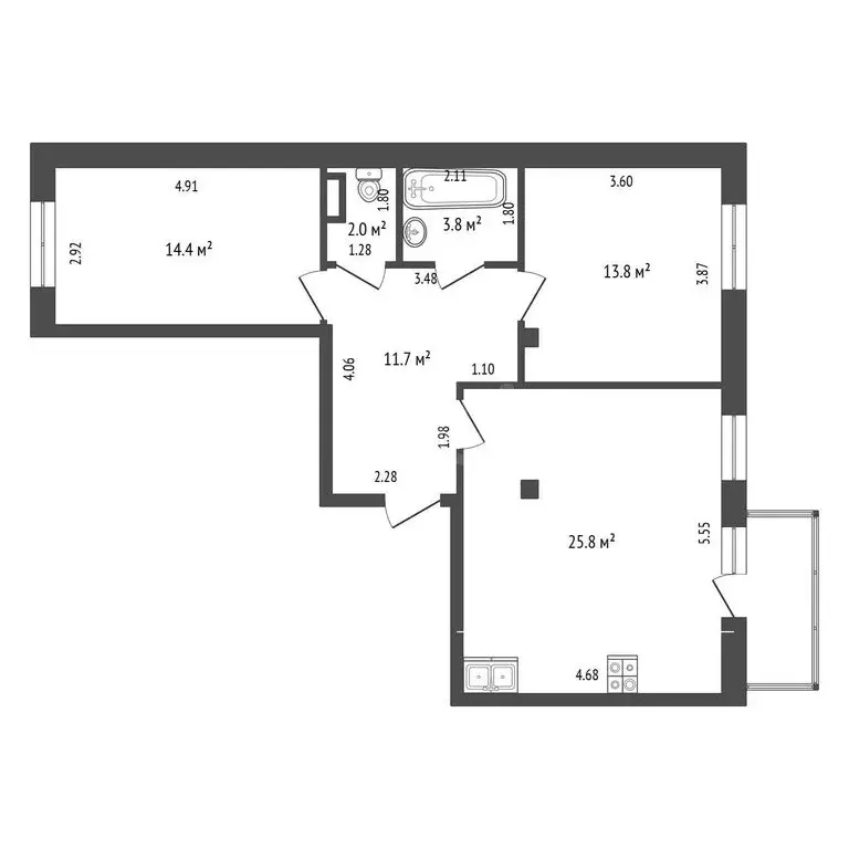 2-комнатная квартира: Феодосия, Симферопольское шоссе, 48к1 (71.5 м) - Фото 1