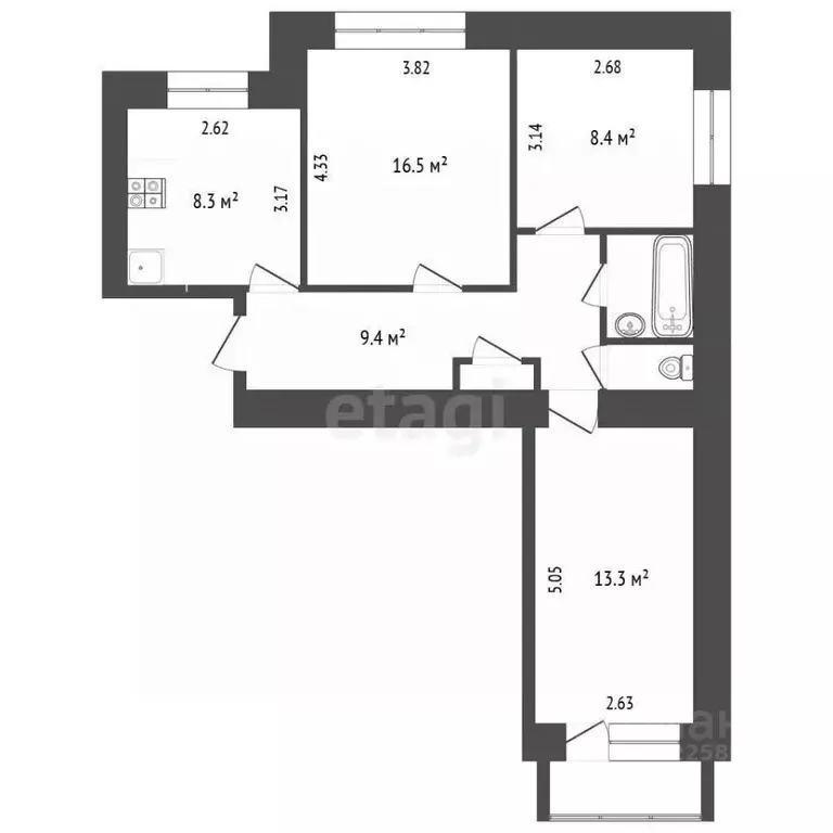 3-к кв. Вологодская область, Вологда Костромская ул., 4 (62.0 м) - Фото 1