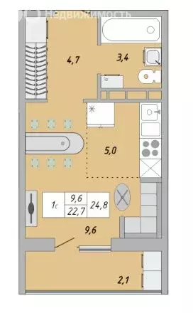 1-комнатная квартира: Оренбург, улица Юркина, 2 (25 м) - Фото 0