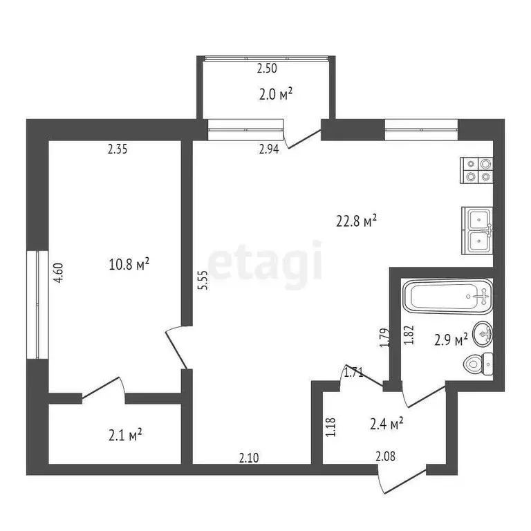 Квартира, 2 комнаты, 41.1 м - Фото 0