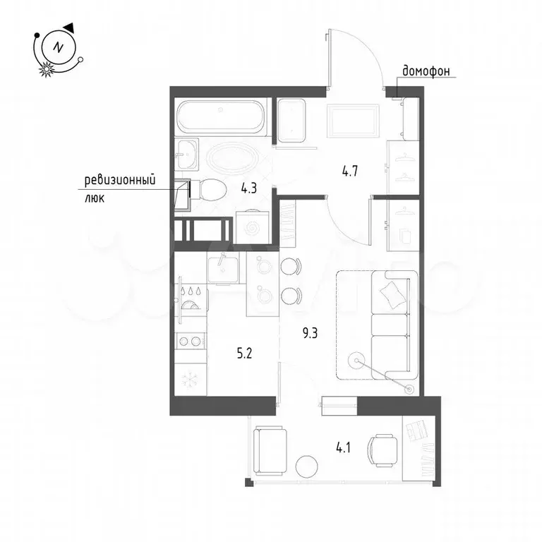 Квартира-студия, 24,7 м, 6/12 эт. - Фото 0