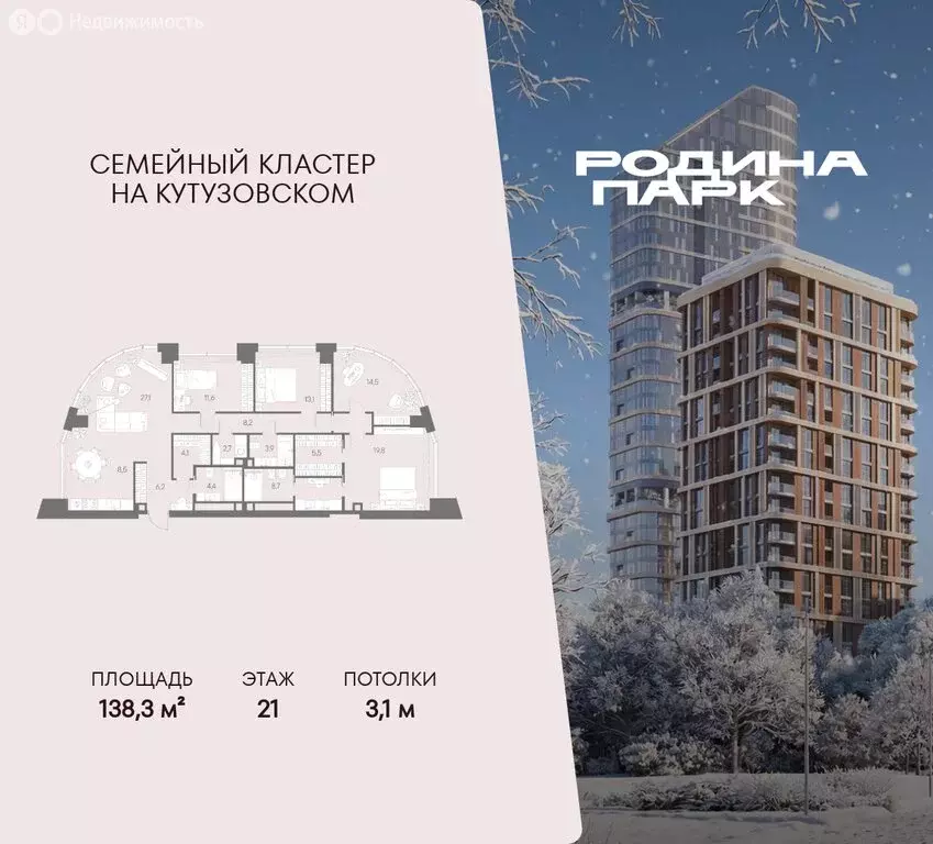 4-комнатная квартира: Москва, ЖК Родина Парк, к1 (138.3 м) - Фото 1
