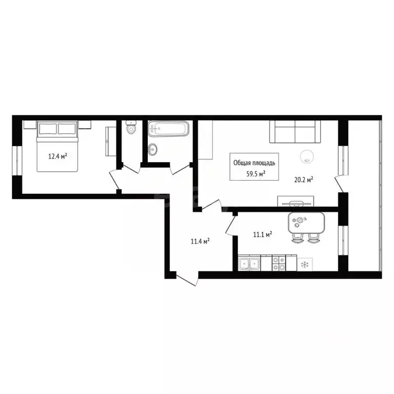 2-к кв. Новосибирская область, Новосибирск Закаменский мкр, 14 (59.5 ... - Фото 2