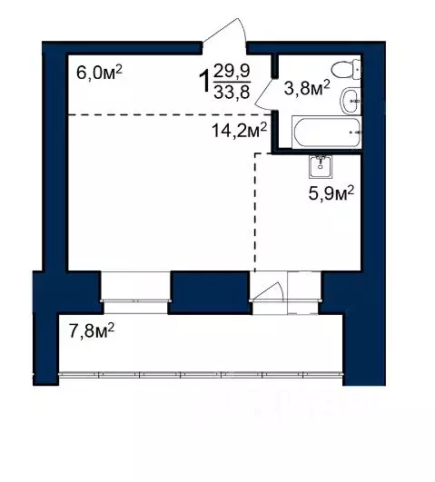 Студия Амурская область, Благовещенск 224-й кв-л,  (33.8 м) - Фото 0