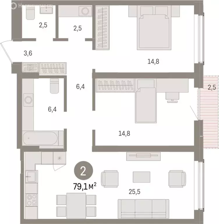 2-комнатная квартира: Новосибирск, улица Аэропорт (79.05 м) - Фото 0