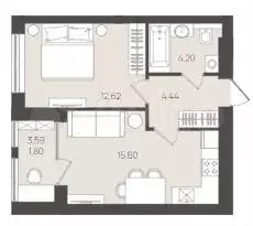 1-к. квартира, 38,7 м, 5/5 эт. - Фото 1