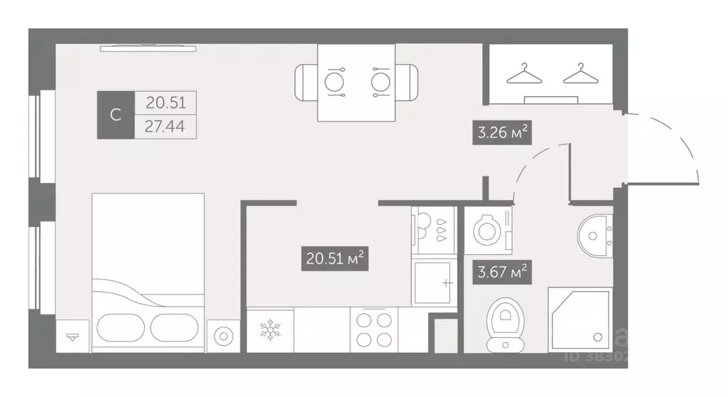 Студия Санкт-Петербург ул. Архивная, 5 (27.44 м) - Фото 0