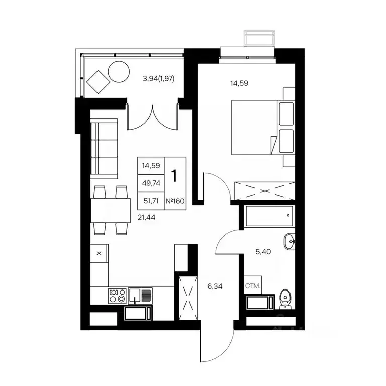 1-к кв. Калужская область, Обнинск Заовражье жилрайон, Новый город ... - Фото 1