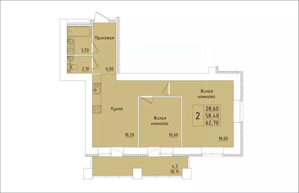 2-к кв. Кировская область, Киров Хлебозаводской проезд, 6 (62.7 м) - Фото 1