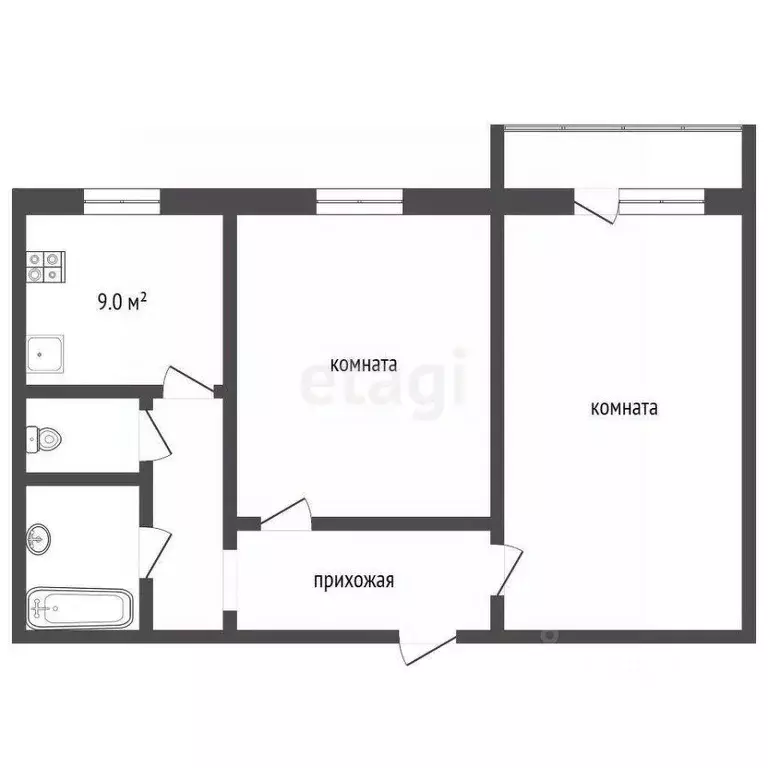 Квартира, 2 комнаты, 50.2 м - Фото 1