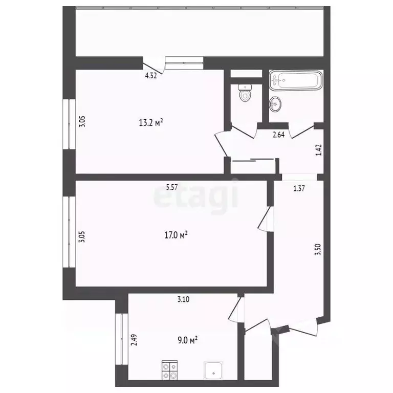 2-к кв. Тюменская область, Тюмень ул. Немцова, 41 (52.5 м) - Фото 2