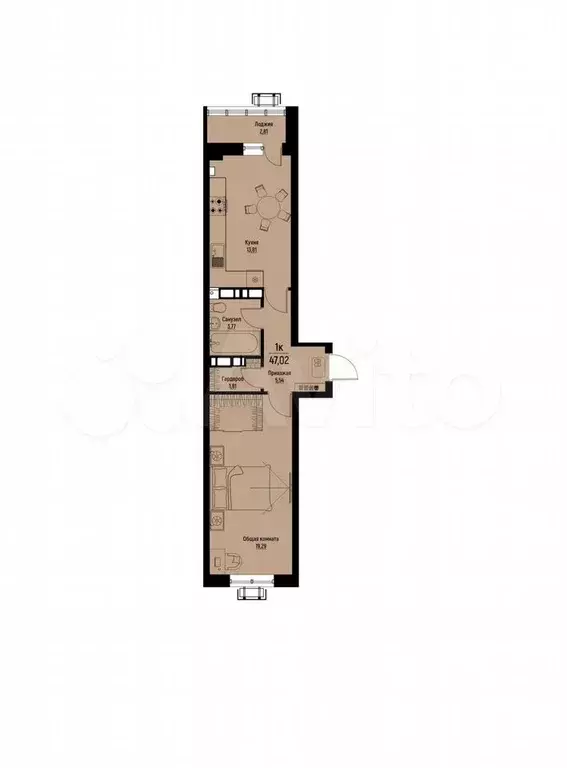1-к. квартира, 47 м, 6/12 эт. - Фото 1