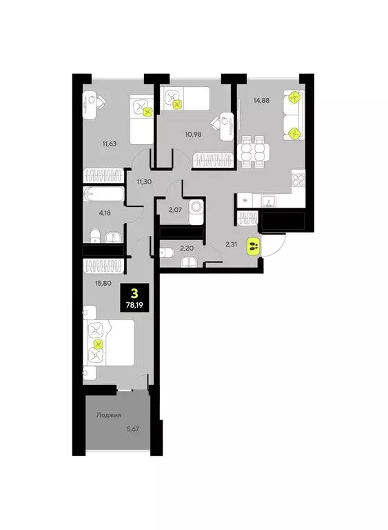 3-комнатная квартира: Тюмень, улица Андрея Приказнова, 7 (78.19 м) - Фото 0
