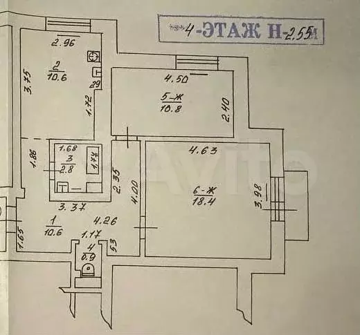 2-к. квартира, 54,1 м, 4/5 эт. - Фото 0