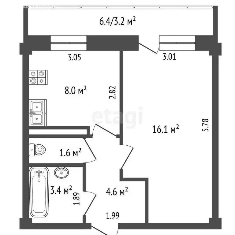 1-комнатная квартира: Череповец, Портовая улица, 52к1 (33.4 м) - Фото 0
