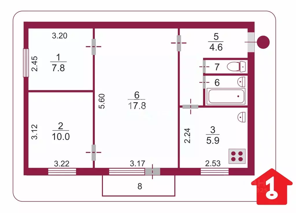 3-к кв. Омская область, Омский район, пос. Новоомский ул. 50 лет ... - Фото 2