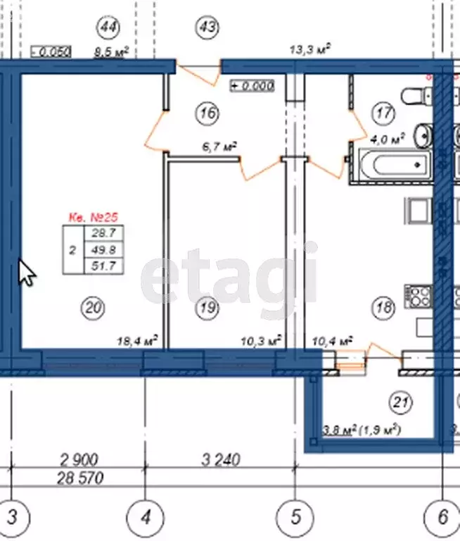 2-комнатная квартира: Кострома, микрорайон Венеция, 44 (54.1 м) - Фото 1