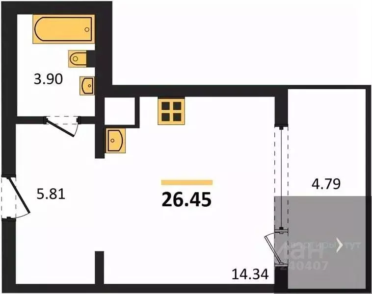 Студия Воронежская область, Воронеж наб. Чуева, 7 (26.45 м) - Фото 1