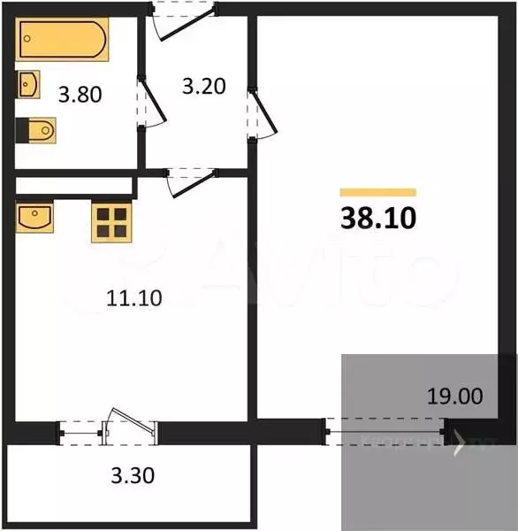 1-к. квартира, 38,1 м, 8/10 эт. - Фото 0