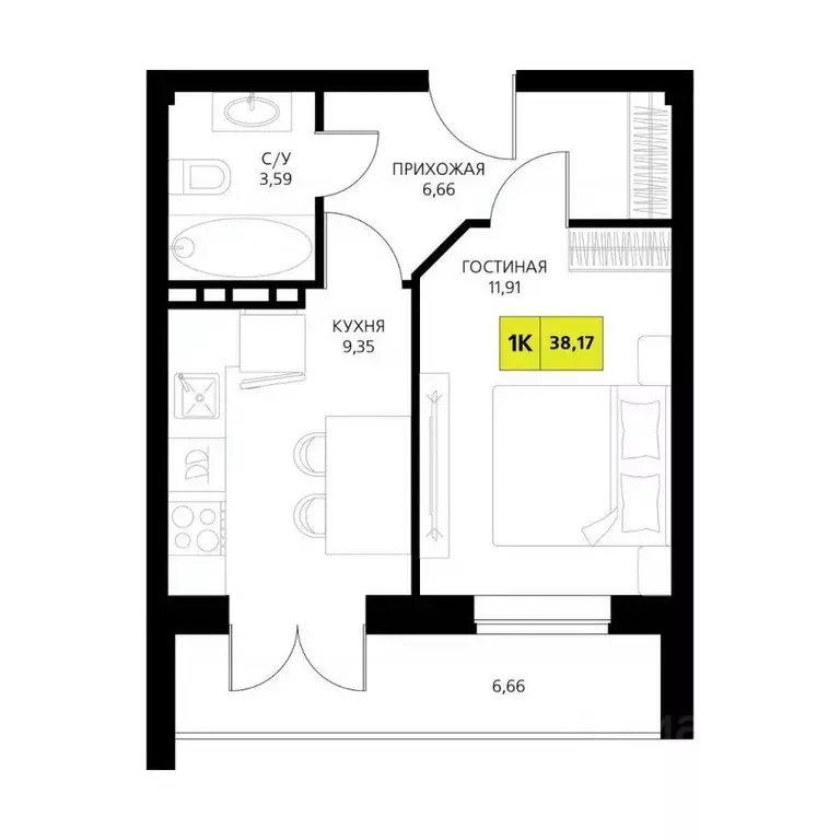 1-к кв. Дагестан, Дербент  (38.17 м) - Фото 1