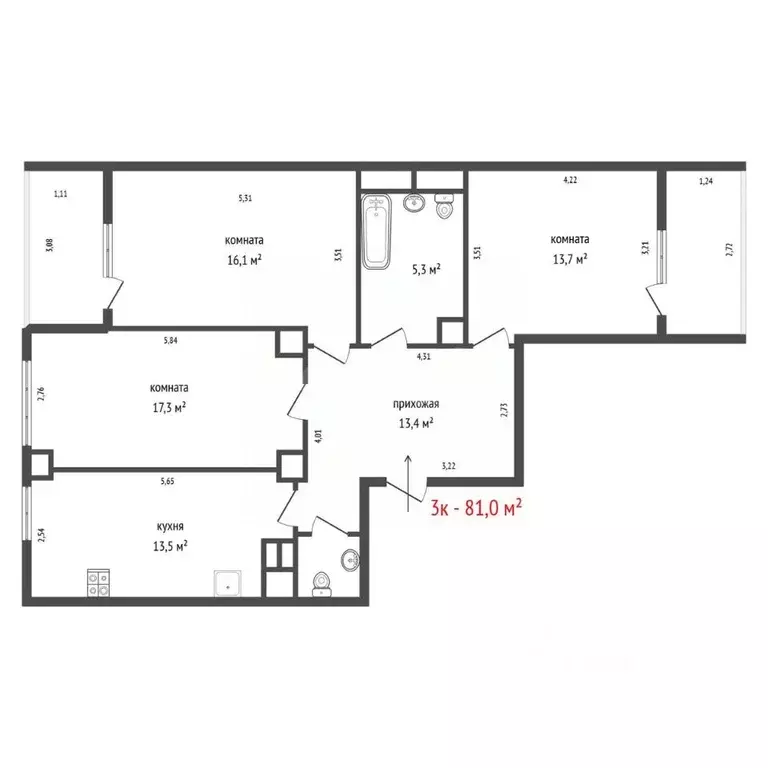 3-к кв. Свердловская область, Екатеринбург ул. Фурманова, 103 (80.9 м) - Фото 2