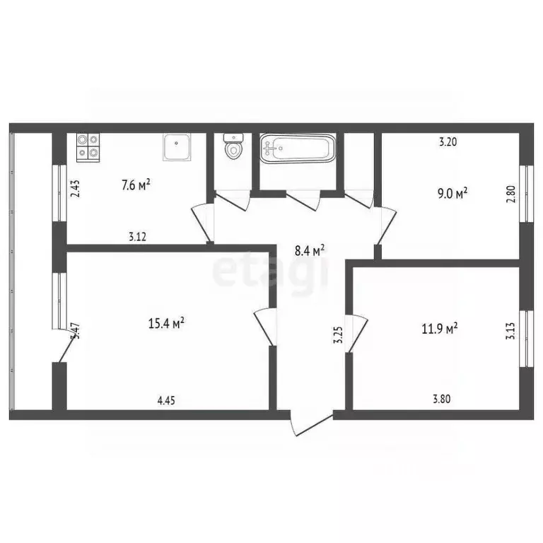 3-к кв. Орловская область, Орел ул. Тургенева, 41 (57.2 м) - Фото 2