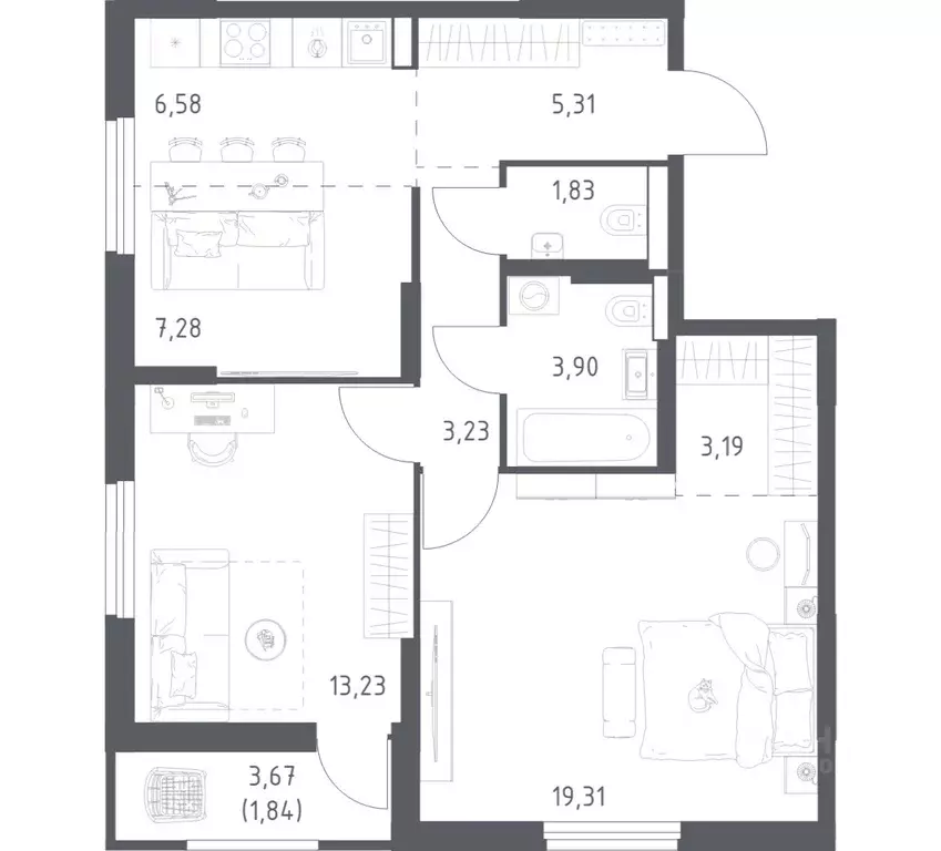 2-к кв. Башкортостан, Уфа ул. Минигали Губайдуллина, 8к9 (65.7 м) - Фото 1