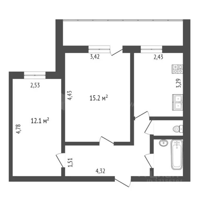 2-к кв. Тюменская область, Тюмень ул. Щербакова, 142к3 (46.4 м) - Фото 1