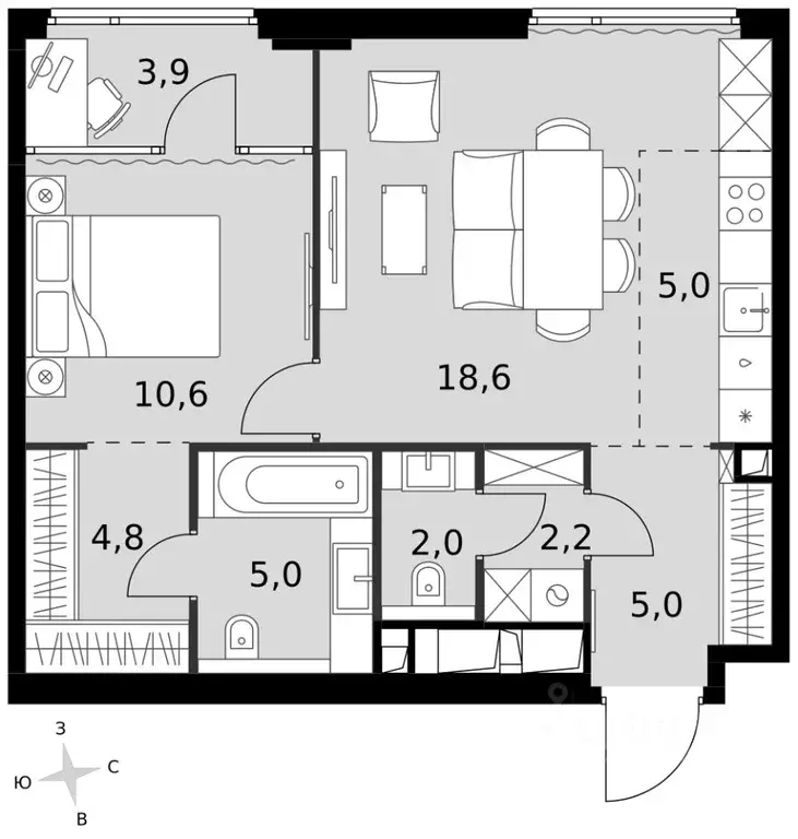 2-к кв. Москва Сидней Сити жилой комплекс, к6/3 (57.1 м) - Фото 2