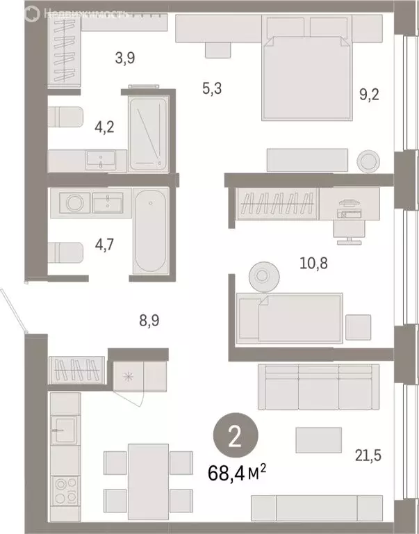 2-комнатная квартира: Новосибирск, Большевистская улица, с49 (68.42 м) - Фото 1