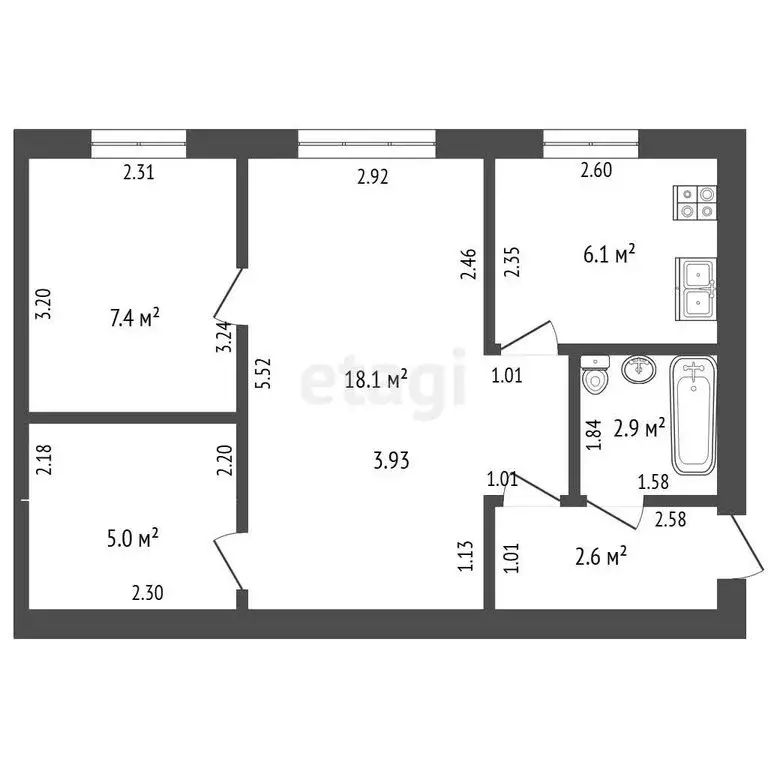 2-комнатная квартира: Стерлитамак, улица Тукаева, 5А (42.1 м) - Фото 1