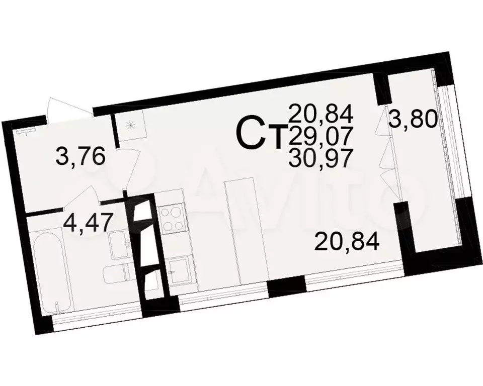 1-к. квартира, 31 м, 6/17 эт. - Фото 0