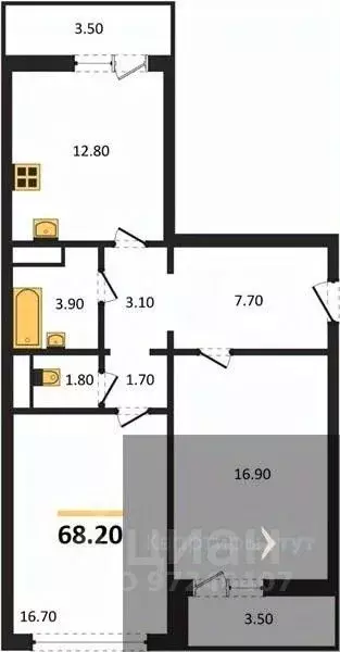 2-к кв. Воронежская область, Воронеж ул. Пескова, 8 (68.2 м) - Фото 0